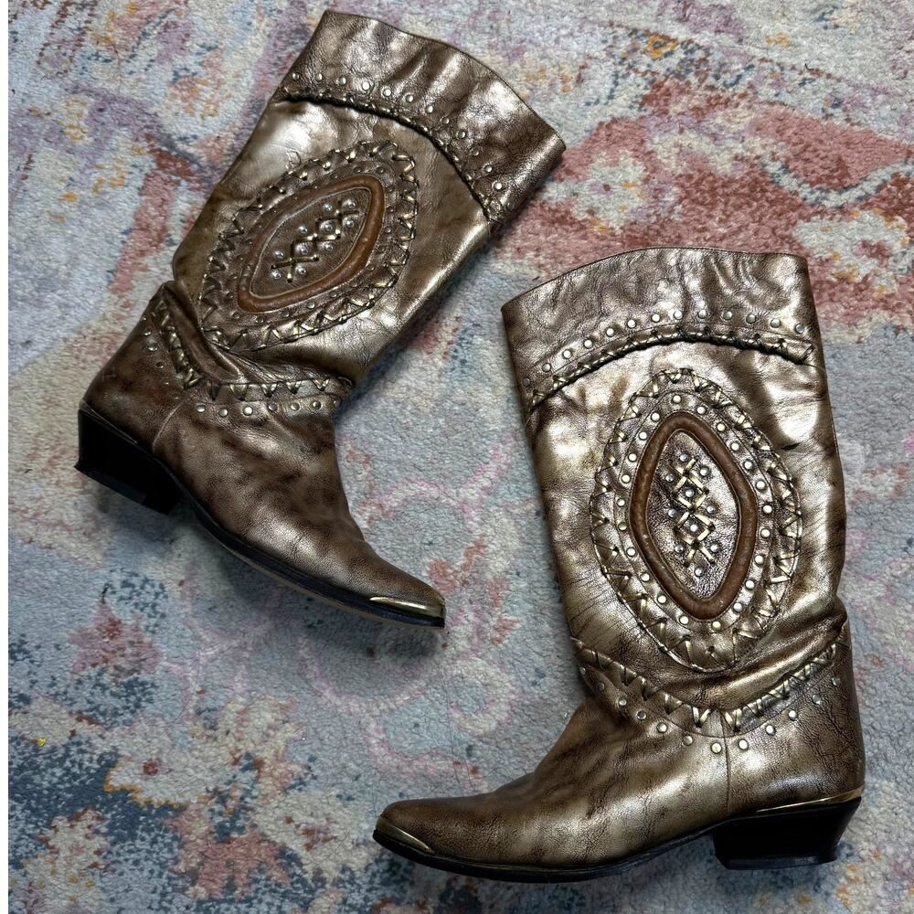 Vintage Y2K brown studded gemstone cowboy boots